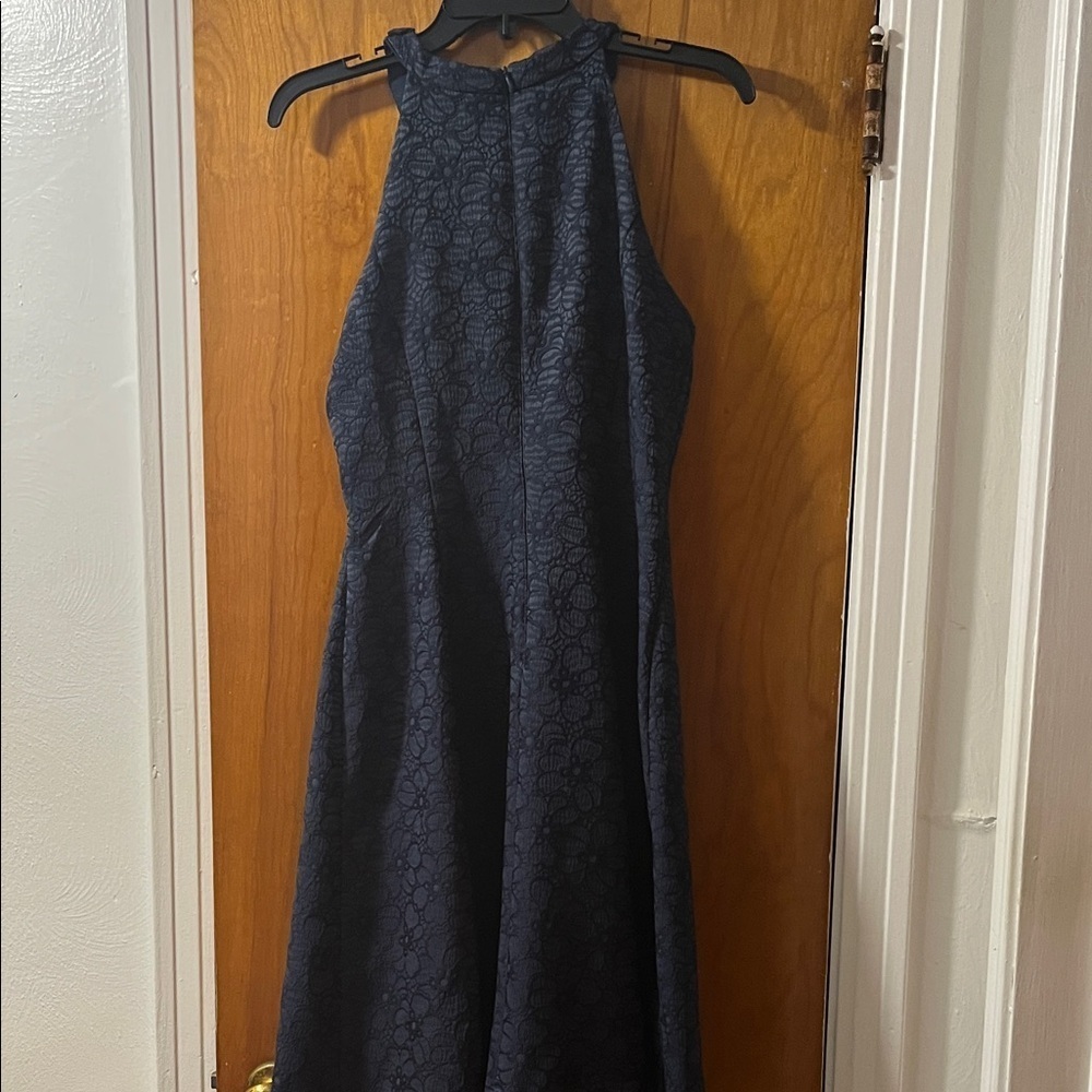 London Times Navy Midi Dress with Pearl Detail - Picture 4 of 4